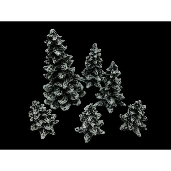 Meryvns Vintage 1990 Cold Cast Christmas Trees Snow Village Set of 6 Holiday - Picture 14 of 16